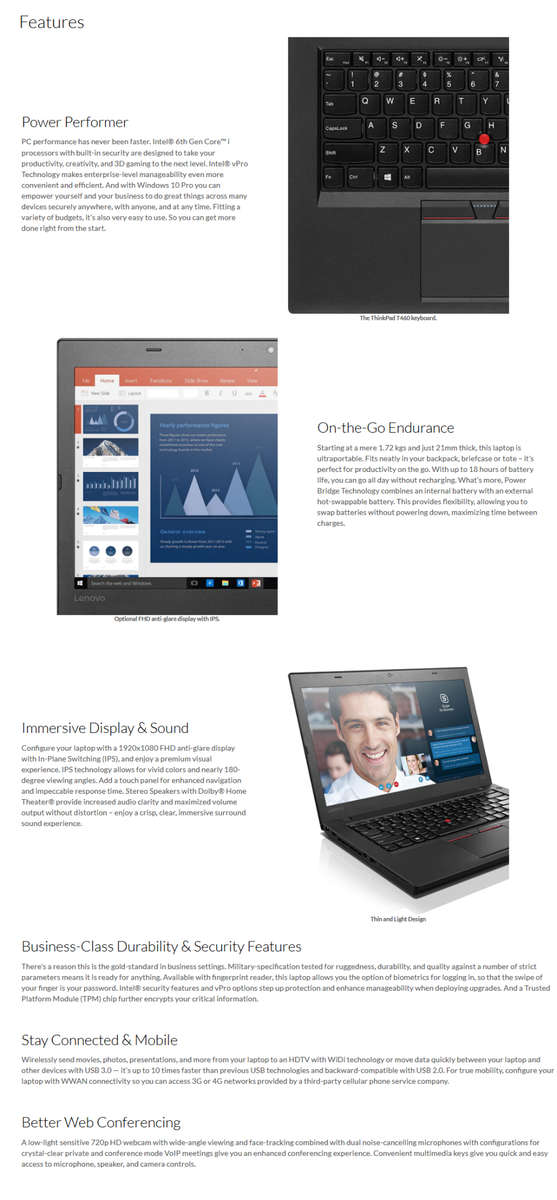 LENOVO THINKPAD T460 Laptop | CORE i5 6200U 6th Gen 2.3GHz | 8GB RAM | 256GB SSD | LAPTOP