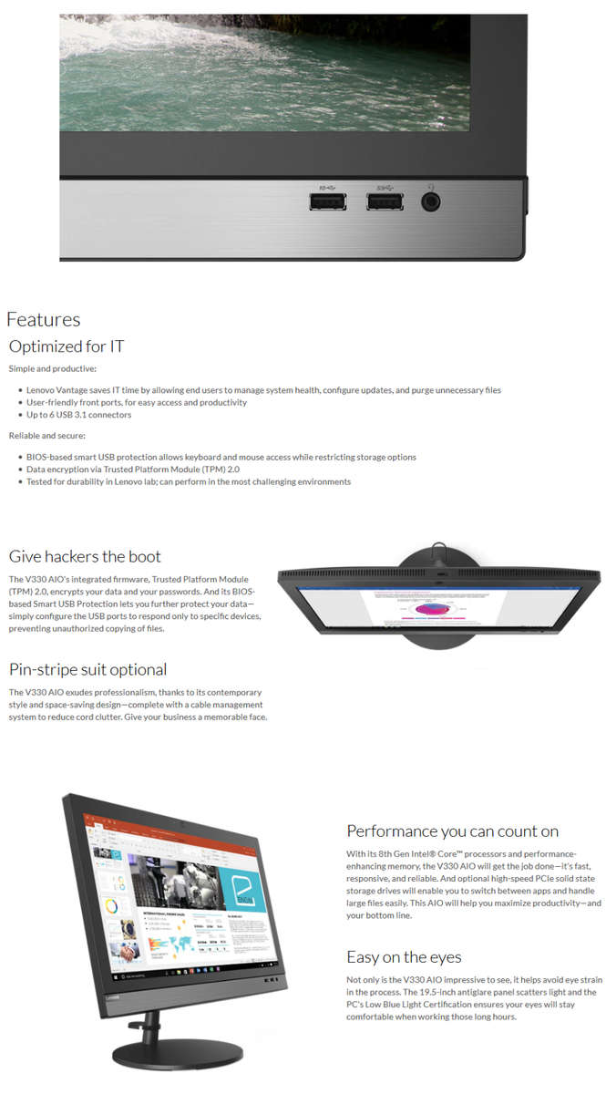 Lenovo V330-20ICB All-in-One Desktop PC Core i5-8400 / 8GB RAM / 1TB HDD / 19.5-inch HD+