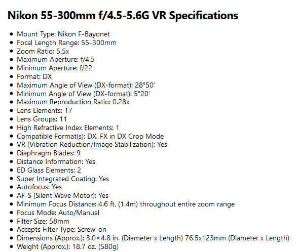 Nikon DX AF-S NIKKOR 55-300MM ED VR Lens for Nikon Digital SLR Cameras