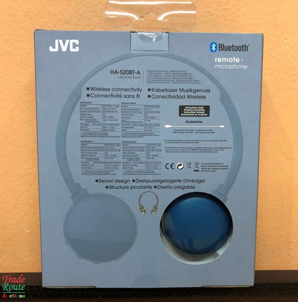 JVC HA-S20BT-A Wireless Adjustable Headband Bluetooth Headphones [COLOUR : AEGEAN BLUE]