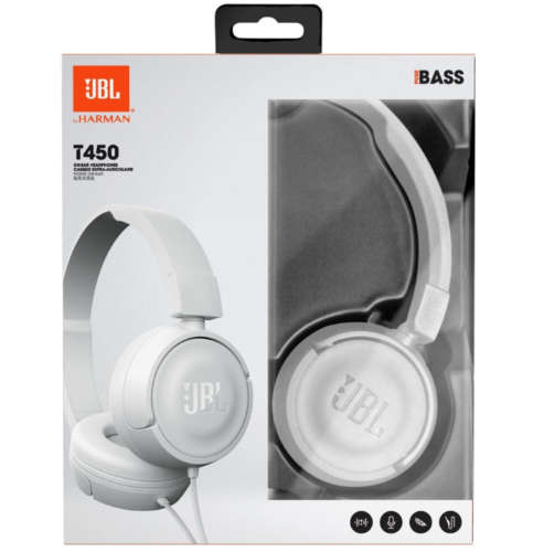 JBL Pure Bass Sound T450 Wired On-Ear Headphones [White]