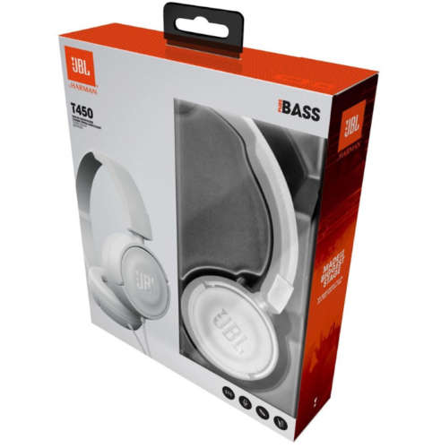 JBL Pure Bass Sound T450 Wired On-Ear Headphones [White]