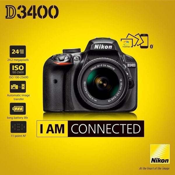 Nikon D3400 24.2 MP CMOS Digital SLR Camera body + Nikon AF-P 18-55 VR Lens Kit