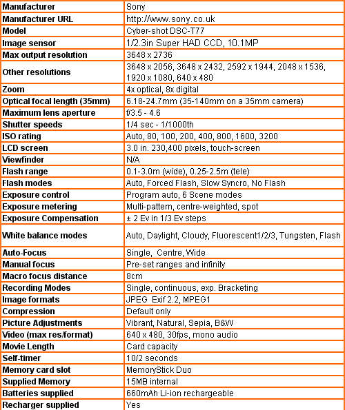 Sony Cybershot DSC-T77 10.1MP Digital Camera 4x Optical Zoom Super Steady Shot IS