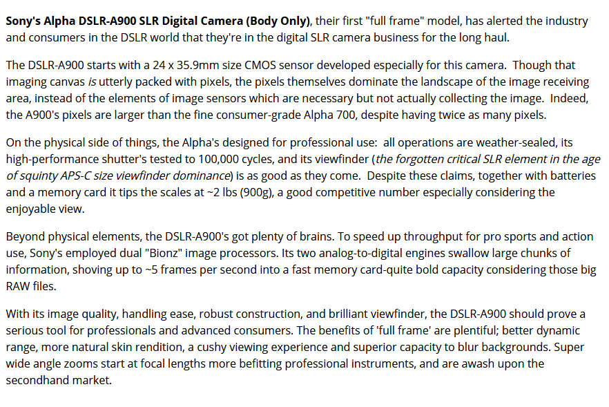 Sony Alpha A900 Full-Frame SLR Digital Camera 24.6 Megapixels