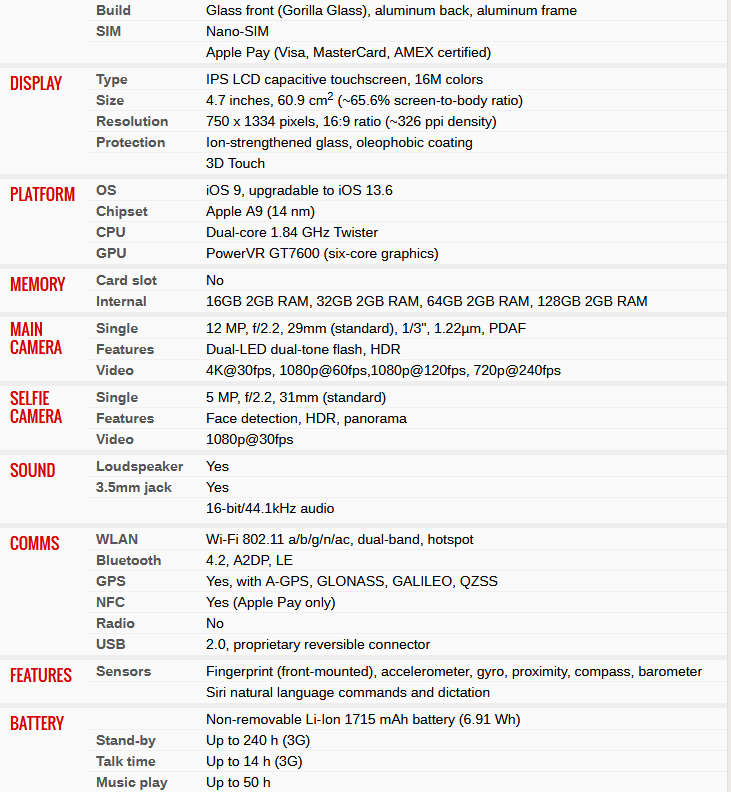 APPLE IPHONE 6S | A1688 - BATTERY FAULTY - CRACKED OUTER GLASS  *** APPLE IPHONE 6S ***