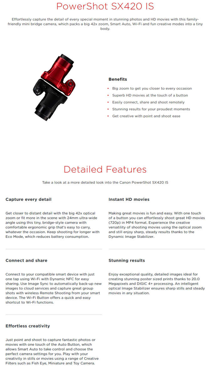 Canon PowerShot SX420 IS Camera | 20 MP CCD SENSOR | 42X OPTICAL ZOOM | WIFI