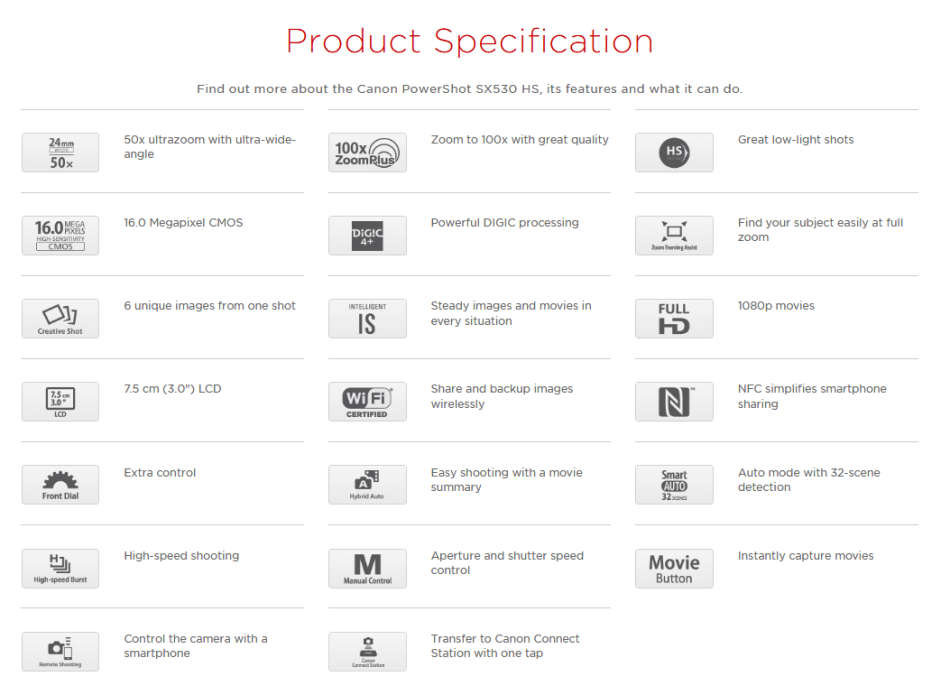 Canon PowerShot SX530 HS 100X ZOOM PLUS WIFI DIGITAL CAMERA
