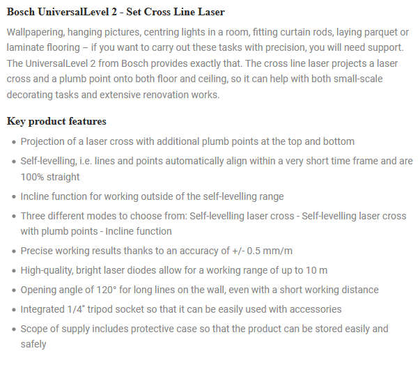 Bosch Universal Level 2 -Cross Line Laser + 1.1m Tripod