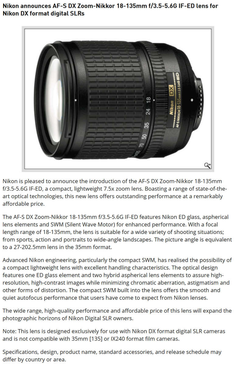 Nikon 18-135mm Lens for Nikon DSLR Cameras