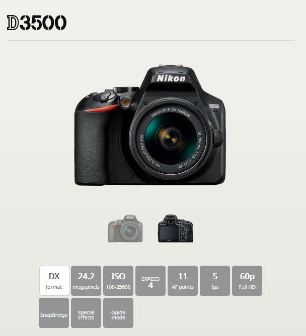 Nikon D3500 24.2 MP CMOS Digital SLR Camera body + Nikon AF-P 18-55 VR Lens Kit