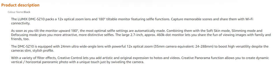 Panasonic Lumix DMC-SZ10 Digital Camera - TILT LCD