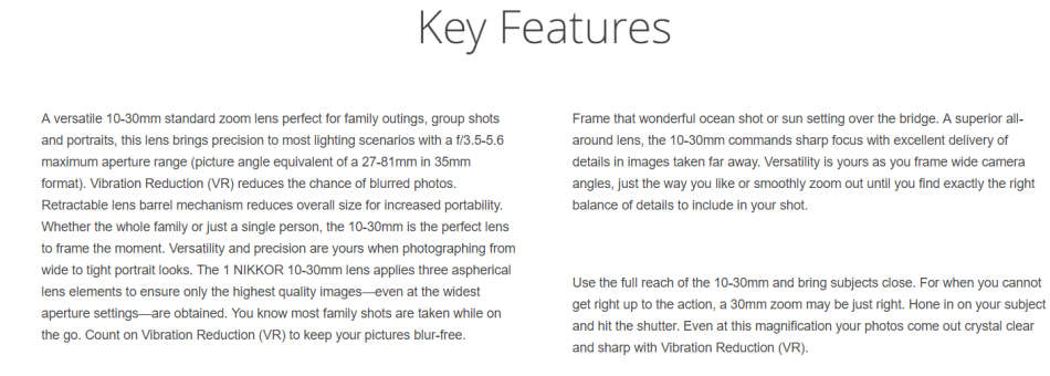 Nikon 1 Nikkor 10-30mm lens for Nikon 1 Series Mirroless Digital cameras - BLACK