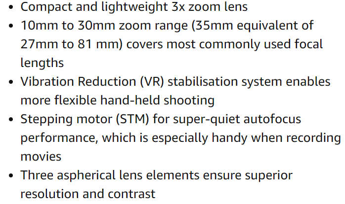 Nikon 1 Nikkor 10-30mm lens for Nikon 1 Series Mirroless Digital cameras - BLACK