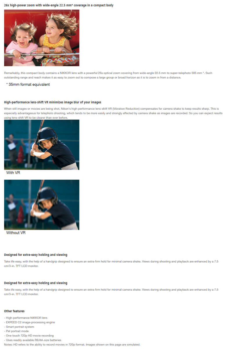 Nikon Coolpix L320 16.1MP Digital Camera with 26x Optical Zoom [ BLACK ] 720p HD Video