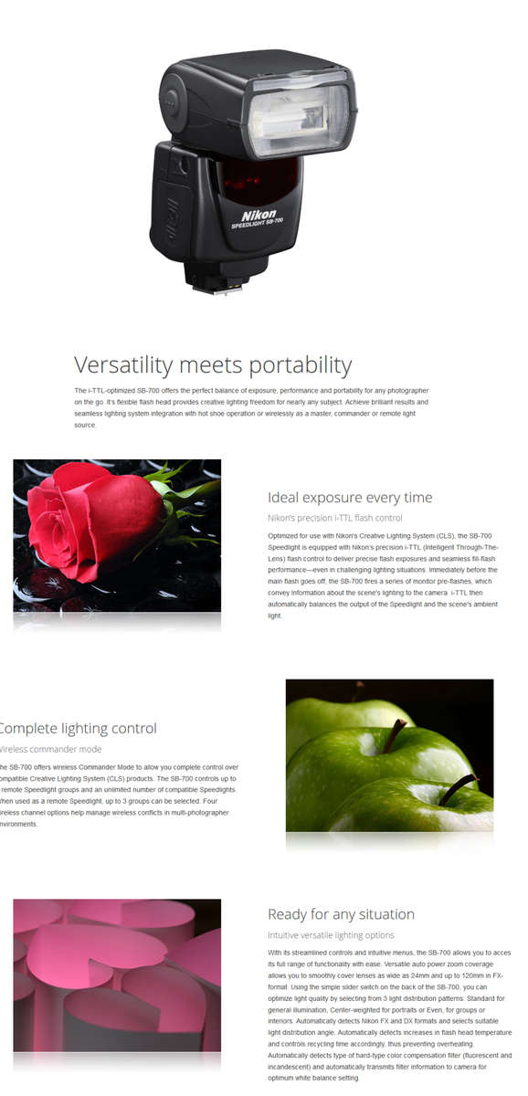 Nikon SB-700 Speedlight Flash - Flash light for Nikon DSLR Cameras