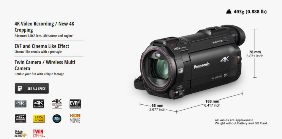 Panasonic HC-WXF995 4K ULTRA HD Camcorder - Leica Dicomar Lens