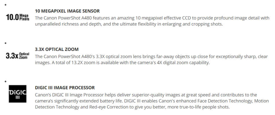 Canon PowerShot A480 10 MP Digital Camera with 3.3x Optical Zoom and 2.5-inch LCD (Silver)