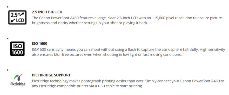 Canon PowerShot A480 10 MP Digital Camera with 3.3x Optical Zoom and 2.5-inch LCD (Silver)