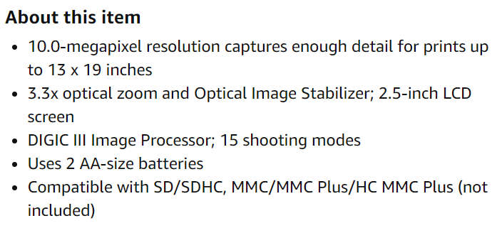 Canon PowerShot A480 10 MP Digital Camera with 3.3x Optical Zoom and 2.5-inch LCD (Silver)