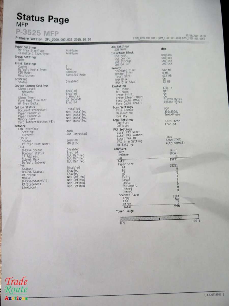 Triumph-Adler P-3525 MFP Laser Printer - 80% toner left - Printer Scanner Copier - 35 A4 ppm Speed