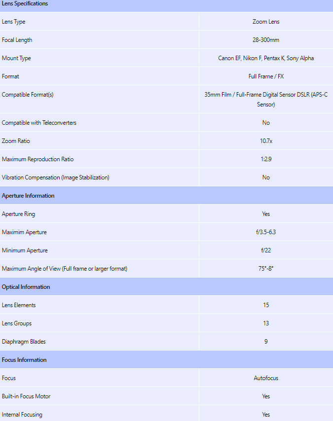 Tamron AF 28-300mm Lens for CANON DSLR Cameras
