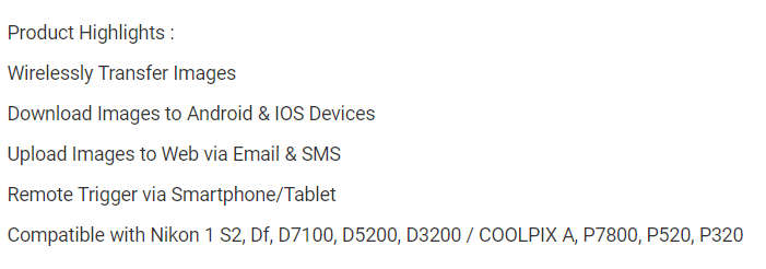 Nikon Genuine WU-1A Wireless Mobile Adapter - Works with D7100, D3300, D5200, D3200