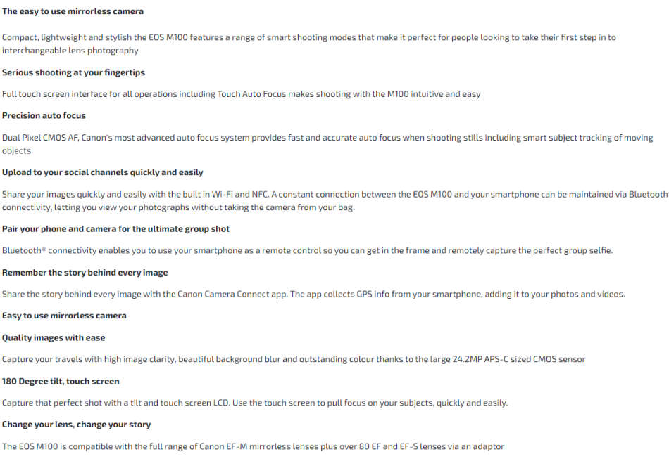 Canon EOS M100 24.2 Megapixel Mirrorless Camera with Canon 15-45mm Lens