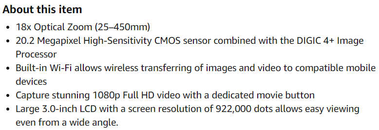 Canon SX610 HS PowerShot Point and Shoot Digital Camera - White