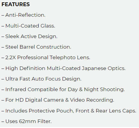 Ultimaxx 2.2x 52mm AF Professional Telephoto HD Lens