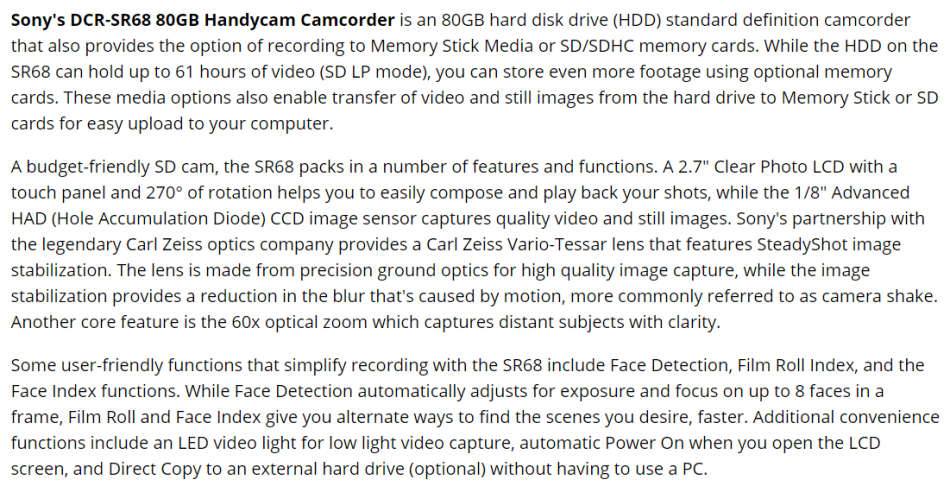 Sony DCR-SR68 80GB Handycam Camcorder (Silver)