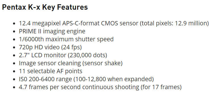 Pentax K-x Digital SLR Camera BODY only with 2.7-inch LCD