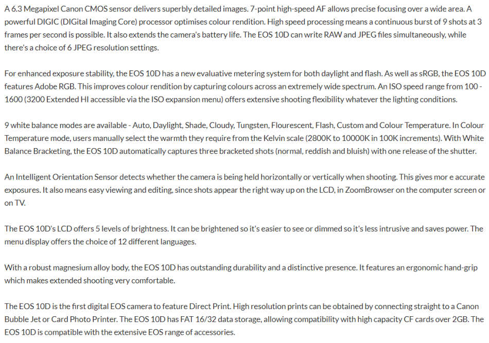 Canon EOS 10D 6.3MP Digital SLR Camera - Black (Body Only)