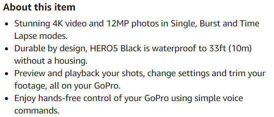 GoPro HERO5 Black 4K Action Camera with USB CABLE