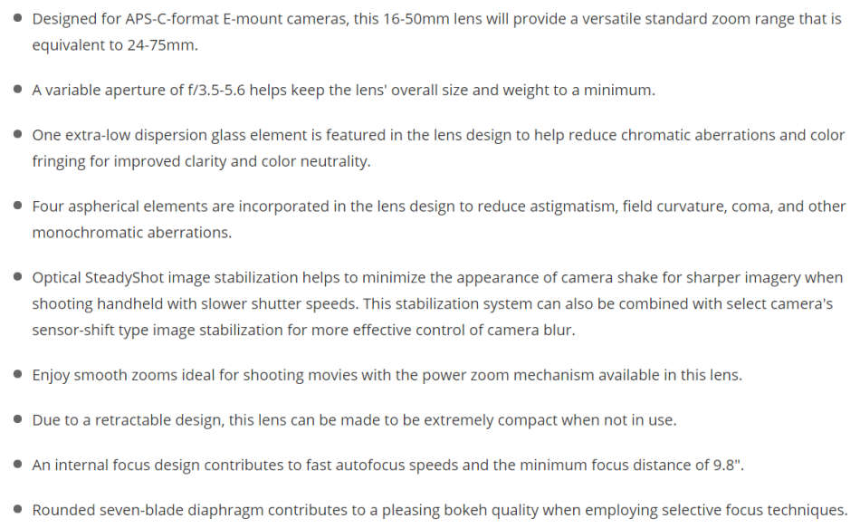 Sony 16-50mm f/3.5-5.6 OSS Alpha E-Mount Retractable Zoom Lens