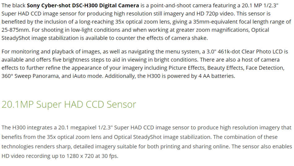 Sony Cyber-shot DSC-H300 20.1MP 35X Opitcal Zoom Digital Camera (Black)