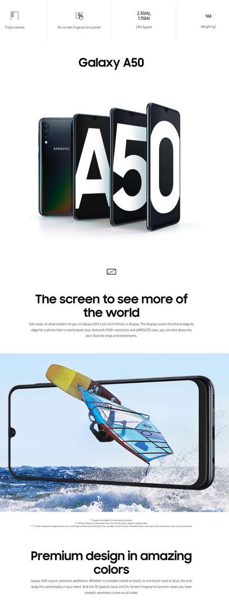 SAMSUNG GALAXY A50 128GB - SM-A505F SmartPhone - DUAL SIM - TRIPLE CAMERA