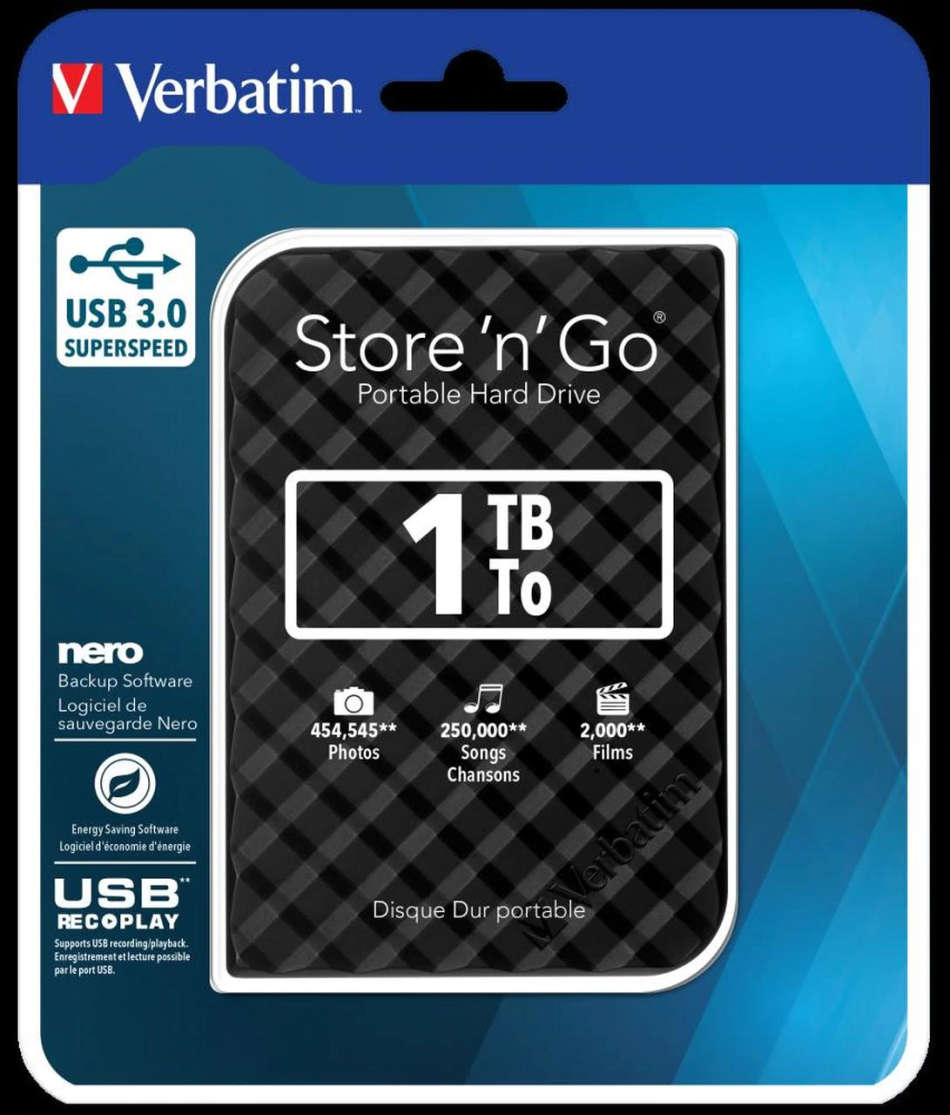 Verbatim Store 'n' Go USB 3.0 Hard Drive 1TB Black | Portable | External | 1000GB | Brand new
