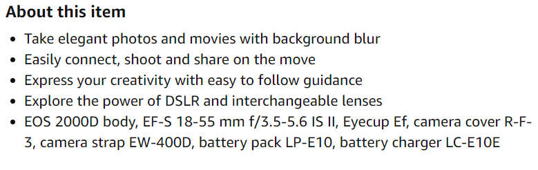 Canon EOS 2000D DSLR Camera Kit - Digital Camera