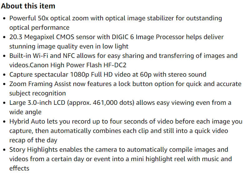 Canon PowerShot SX540HS 20.3MP Digital Camera with 50x Optical Zoom (Black)