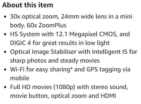 Canon PowerShot SX510 HS Camera - Black (12.1MP, 30x Zoom) 3 inch LCD - IN BOX