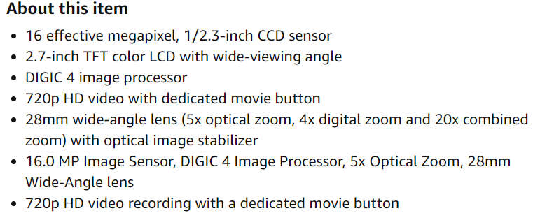 CANON PowerShot A810 16.0 MP with 5x Optical Zoom 28mm Wide-Angle Lens Digital Camera