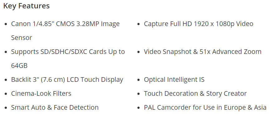 Canon Legria HF R306 Full HD Camcorder (32x Optical Zoom, Optical Image Stabilisation)