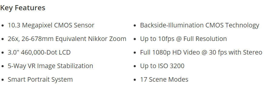 Nikon P100 Digital Camera - Black (10.3MP, 26x Optical Zoom) 3 inch LCD