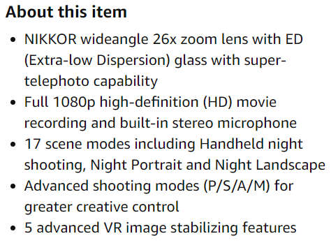 Nikon P100 Digital Camera - Black (10.3MP, 26x Optical Zoom) 3 inch LCD