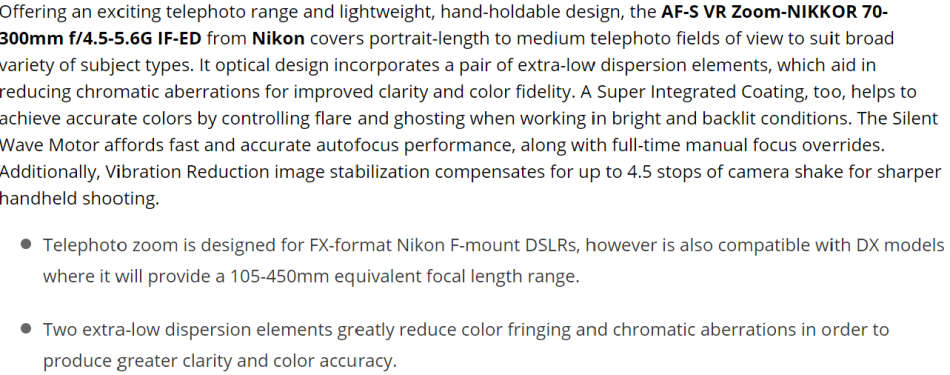 Nikon AF-S VR Zoom-NIKKOR 70-300mm f/4.5-5.6G IF-ED Lens
