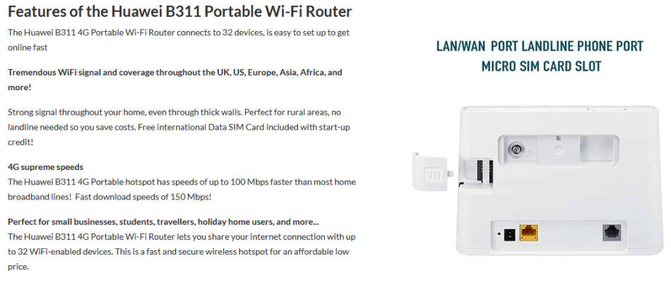 Huawei 4G LTE Router Lite | LTE CAT4 Mobile Wi-Fi 2.4GHz Router - BOXED