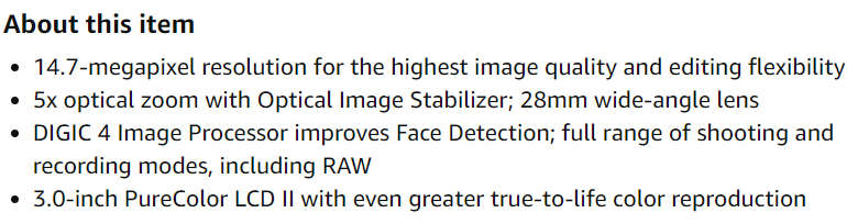 Canon Powershot G10 14.7MP Digital Camera with 5x Wide Angle Optical Image Stabilized Zoom