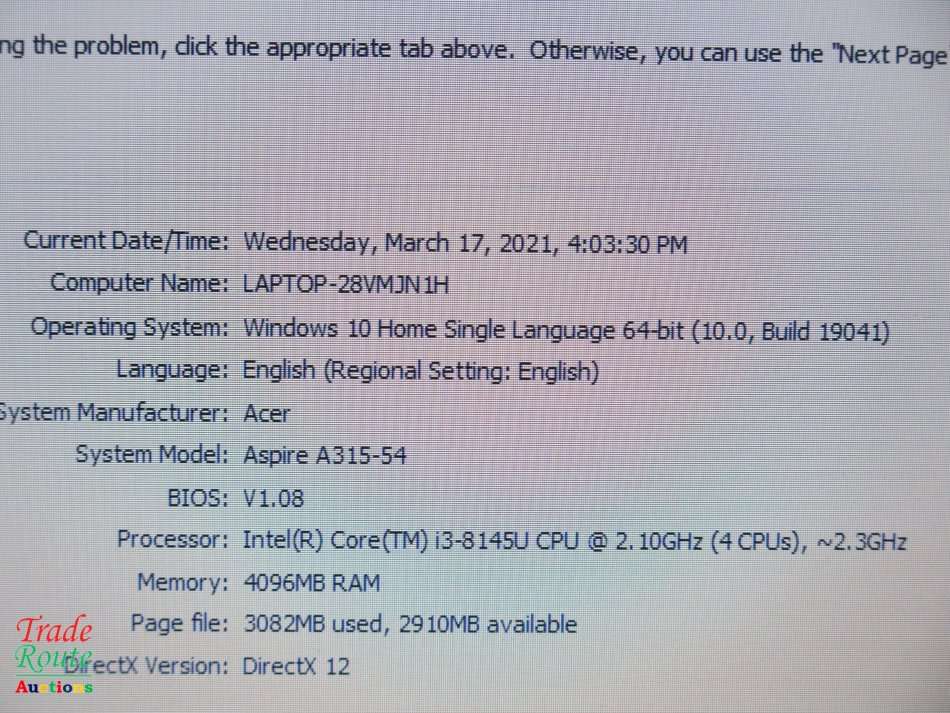 Acer Aspire 3 A315-54 15.6` Laptop | Core i3 8145U 8th Gen 2.1GHz | 4GB RAM | 1TB HDD