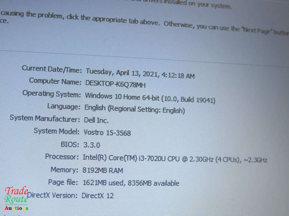DELL VOSTRO 15-3568 | CORE i3 7020U 7th Gen 2.3GHz | 8GB RAM | 500GB HDD | LAPTOP